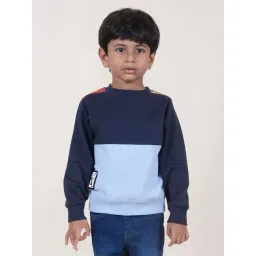 Kiddopanti Boys Navy & Blue Color Block Full Sleeves Sweatshirts Hoodies-picture-37