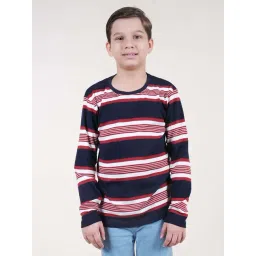 Kiddopanti Boys Navy & Red Cotton Striped Full Sleeves T-Shirts-picture-18