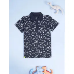 Kiddopanti Boys Navy Cotton Regular Fit Graphic Print Polos-picture-47