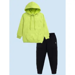 Kiddopanti Boys Neon Green & Black Fleece Track Suits-picture-42