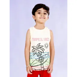Kiddopanti Boys Off White Cotton Front Panel Printed Round Neck Sleeveless Tee-picture-42