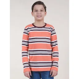 Kiddopanti Boys Orange & Black Cotton Striped Full Sleeves T-Shirts-picture-33