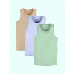 KiddoPanti Boys Pack Of 3 Pure Cotton Basic Vests SS25BVT005-Ice Blue /Beige /Lt Green-picture-40