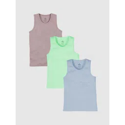 KiddoPanti Boys Pack Of 3 Pure Cotton Basic Vests SS25BVT005-Ice Blue/ Lt Green/ D Brown-picture-38