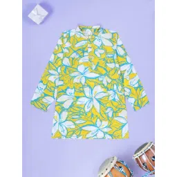 Kiddopanti Boys Pop Yellow and Blue Cotton Printed Kurta-picture-35
