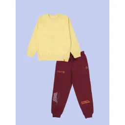 Kiddopanti Boys Pop Yellow and Maroon Printed Sweatshirt with Trackpants-picture-23