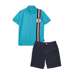 KiddoPanti Boys Pure Cotton Polo Collar T-shirt With Shorts-picture-25