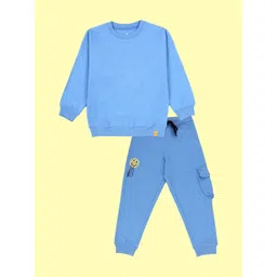 KiddoPanti Boys Solid Fleece Round Neck Sweatshirt & Single Cargo Pocket Tracksuits-picture-11