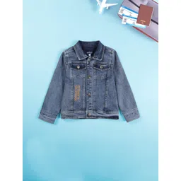 KiddoPanti Boys Typography Denim Jacket with Embroidered-picture-16