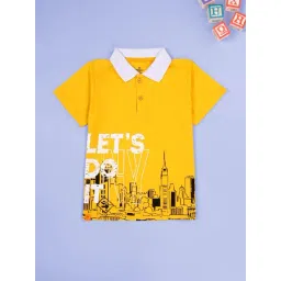 Kiddopanti Boys Yellow Cotton Regular Fit Graphic Print Polos-picture-47