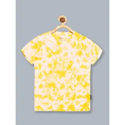 KiddoPanti Boys Yellow Tie and Dye Printed Raw Edge Cotton T-shirt-picture-17