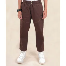 Kiddopanti Cotton Elastane Full Length Solid Cargo Pant - Brown-picture-28