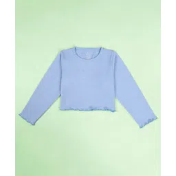 Kiddopanti Cotton Knit Full Sleeves Solid Crop Tee - Light Blue-picture-31