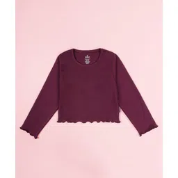 Kiddopanti Cotton Knit Full Sleeves Solid Crop Tee - Wine-picture-35