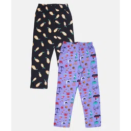 Kiddopanti Cotton Knit Pack Of 2 Papaya & Fishes Printed Pajamas - Black & Purple-picture-20