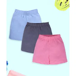 Kiddopanti Cotton Knit Pack Of 3 Solid Cycling Shorts - Dark Grey Ice Blue & Baby Pink-picture-17