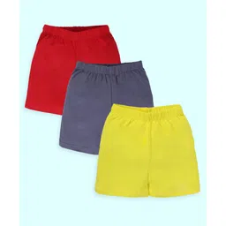 Kiddopanti Cotton Knit Pack Of 3 Solid Cycling Shorts - Dark Grey Red & Yellow-picture-21