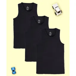 Kiddopanti Cotton Knit Pack Of 3 Solid Vests - Black-picture-14