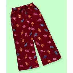 Kiddopanti Cotton Knit Pineapples Printed Flared Pajama - Maroon-picture-16