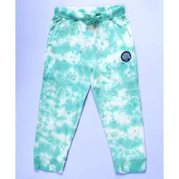 Kiddopanti Cotton Knit Sea Shell Patch Detailed Pearls Embellished Tie Dye Track Pants - Green-picture-40