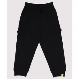 Kiddopanti Cotton Knit Solid Cargo Joggers - Black-picture-26
