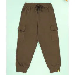 Kiddopanti Cotton Knit Solid Cargo Track Pants - Military Green-picture-28