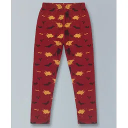 Kiddopanti Cotton Lycra Abstract Printed Legging - Maroon-picture-32