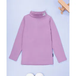 Kiddopanti Cotton Lycra Knit Full Sleeves Smiley Patch Detailed Skivi Tee - Dark Lilac-picture-10