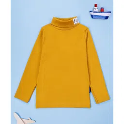 Kiddopanti Cotton Lycra Knit Full Sleeves Smiley Patch Detailed Skivi Tee - Mustard-picture-11