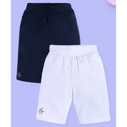 Kiddopanti Cotton Lycra Knit Pack Of 2 Brand Name Printed Cycling Shorts - White & Navy Blue-picture-23