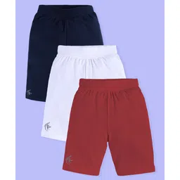 Kiddopanti Cotton Lycra Knit Pack Of 3 Brand Name Printed Cycling Shorts - White Navy Blue & Maroon-picture-29