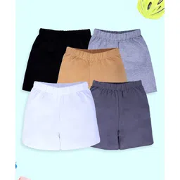 Kiddopanti Cotton Lycra Knit Pack Of 5 Solid Cycling Shorts - Black White Skin Melange & Dark Grey-picture-17