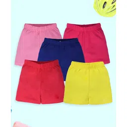 Kiddopanti Cotton Lycra Knit Pack Of 5 Solid Cycling Shorts - Yellow Red Lilac Baby Pink & Royal Blue-picture-24