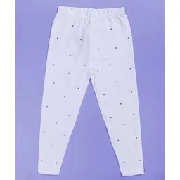 Kiddopanti Cotton Lycra Knit Stones Embellished Leggings - White-picture-18