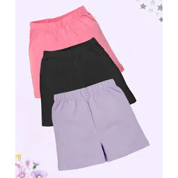 Kiddopanti Cotton Lycra Pack Of 3 Solid Cycling Shorts - Multi Colour-image-5