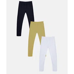 Kiddopanti Cotton Lycra Pack Of 3 Solid Leggings - White & Blue-picture-14