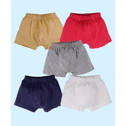 Kiddopanti Cotton Lycra Pack Of 5 Solid Boxers - Beige Red Grey Navy Blue & White-picture-41