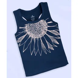 Kiddopanti Cotton Lycra Sleeveless Floral Printed Tank Top - Teal Blue-picture-30