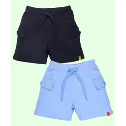 Kiddopanti Cotton Pack Of 2 Solid Cargo Shorts - Black & Light Blue-picture-29