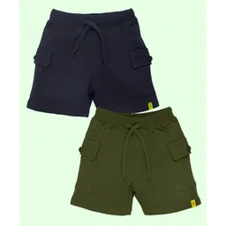 Kiddopanti Cotton Pack Of 2 Solid Cargo Shorts - Black & Military Green-picture-30