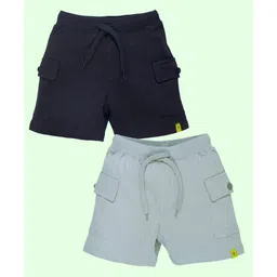 Kiddopanti Cotton Pack Of 2 Solid Cargo Shorts - Black & Steel Grey-picture-39