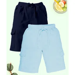 Kiddopanti Cotton Pack Of 2 Solid Cargo Shorts - Navy Blue & Light Blue-picture-26