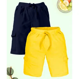 Kiddopanti Cotton Pack Of 2 Solid Cargo Shorts - Navy Blue & Yellow-picture-25