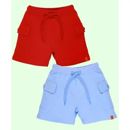 Kiddopanti Cotton Pack of 2 Solid Cargo Shorts - Red & Light Blue-picture-37