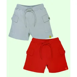 Kiddopanti Cotton Pack of 2 Solid Cargo Shorts - Steel Grey & Red-picture-27