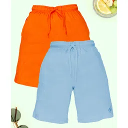 Kiddopanti Cotton Pack Of 2 Solid Shorts - Light Blue & Orange-picture-23