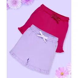 Kiddopanti Cotton Pack Of 2 Solid Shorts - Pink & Orchid-picture-10