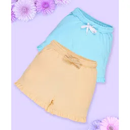 Kiddopanti Cotton Pack Of 2 Solid Shorts - Sand & Aqua Blue-picture-22