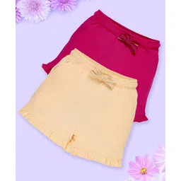 Kiddopanti Cotton Pack Of 2 Solid Shorts - Sand & Pink-picture-19