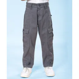 Kiddopanti Cotton Woven Front Cut & Sew Detailed Solid Cargo Pant With Bottom Tab - Grey-picture-38